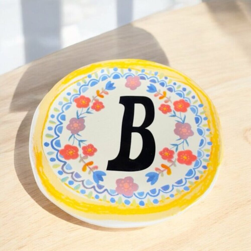 Natural‎ Life Trinket Dish Initial Letter B Ceramic Round Trinket Holder W Tag